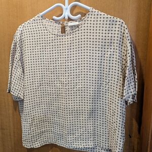 Kaffe Cream Short-Sleeve Blouse with Black Geo Dot Print
